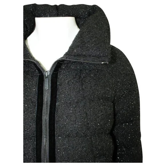 Diane Von Furstenberg Black Hall Sparkle Glitter Puffer Coat Jacket Small NWT - Picture 3 of 9